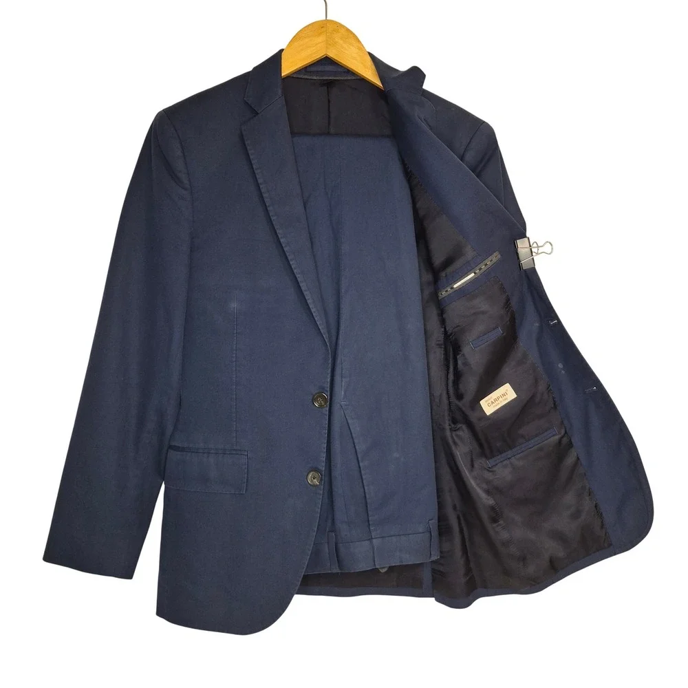 J.Crew Ludlow Slim Suit Men 34S 29x32 Classic Cotton Italian Fabric Navy Blue